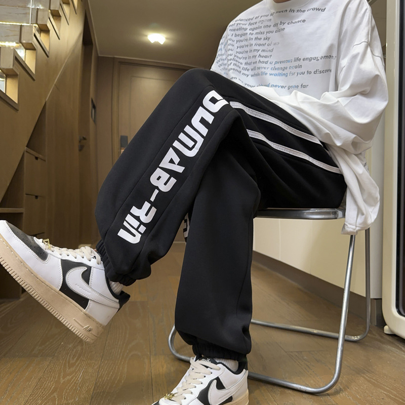 Bavlnené mladistvé rovné dlhé nohavice, stredná elasticita, stredný pás, jeseň