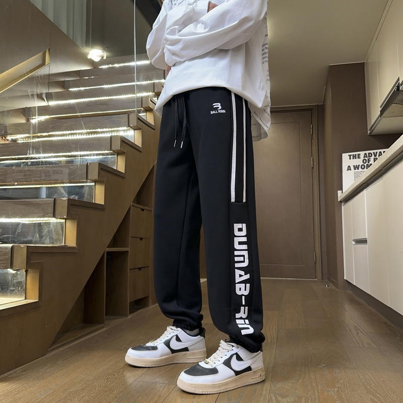 Bavlnené mladistvé rovné dlhé nohavice, stredná elasticita, stredný pás, jeseň