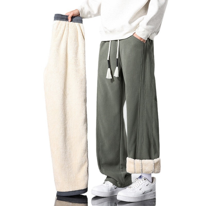 Pantaloni de iarnă cu fleece pentru adolescenți băieți, poliester 100%, talie medie, croială dreaptă, închidere cu șnur