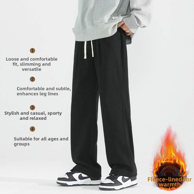 Pánske športovo voľnočasové nohavice, voľný strih, rovné nohavice, fleecová podšívka, bavlna, šnúrka na stiahnutie