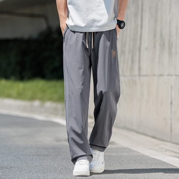 Pantaloni casual de vară pentru bărbați, stil coreean, croială lejeră, talie înaltă, țesătură din fibre de bambus cu 96% poliester