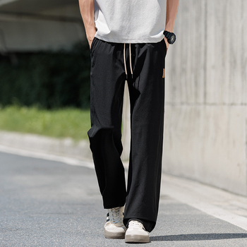 Pantaloni casual de vară pentru bărbați, stil coreean, croială lejeră, talie înaltă, țesătură din fibre de bambus cu 96% poliester