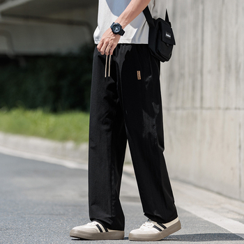 Pantaloni casual de vară pentru bărbați, stil coreean, croială lejeră, talie înaltă, țesătură din fibre de bambus cu 96% poliester