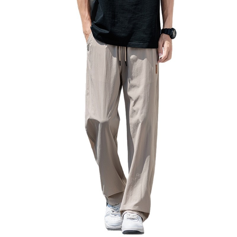 Pantaloni casual de vară pentru bărbați, stil coreean, croială lejeră, talie înaltă, țesătură din fibre de bambus cu 96% poliester