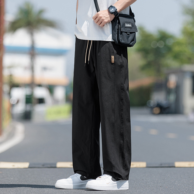 Pantaloni casual de vară pentru bărbați, stil coreean, croială lejeră, talie înaltă, țesătură din fibre de bambus cu 96% poliester