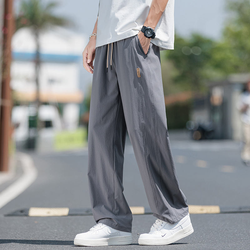 Pantaloni casual de vară pentru bărbați, stil coreean, croială lejeră, talie înaltă, țesătură din fibre de bambus cu 96% poliester