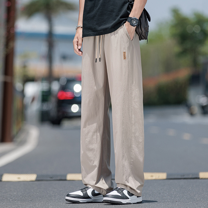 Pantaloni casual de vară pentru bărbați, stil coreean, croială lejeră, talie înaltă, țesătură din fibre de bambus cu 96% poliester