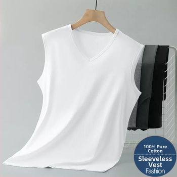 Priliehavé pánske tielko bez rukávov z 100% bavlny, tenký materiál, rovný lem