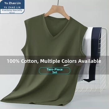 Priliehavé pánske tielko bez rukávov z 100% bavlny, tenký materiál, rovný lem