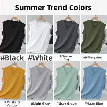 Priliehavé pánske tielko bez rukávov z 100% bavlny, tenký materiál, rovný lem