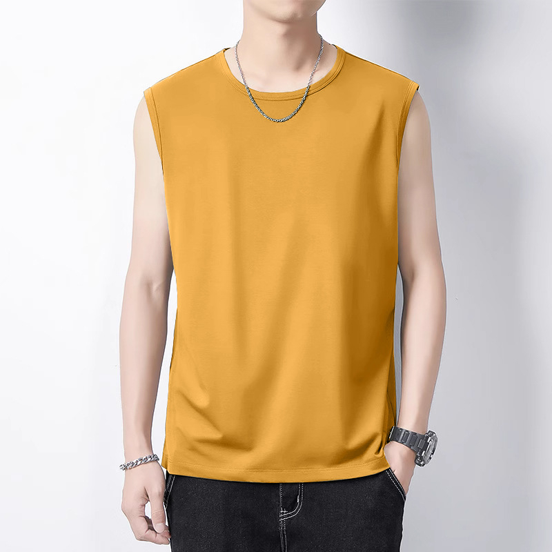 Priliehavé pánske tielko bez rukávov z 100% bavlny, tenký materiál, rovný lem