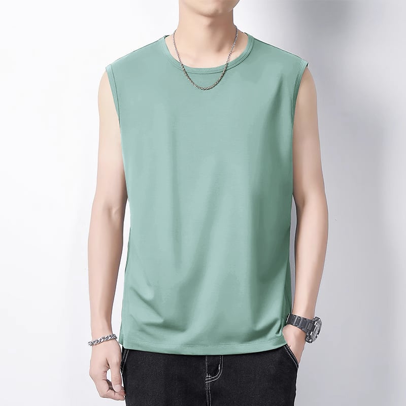 Priliehavé pánske tielko bez rukávov z 100% bavlny, tenký materiál, rovný lem