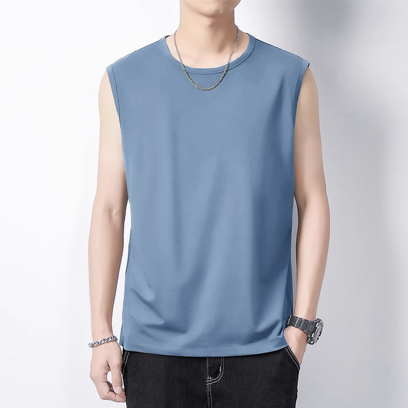 Priliehavé pánske tielko bez rukávov z 100% bavlny, tenký materiál, rovný lem