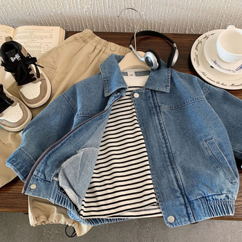 Detská džínová bunda pre deti v kórejskom štýle, unisex, jeseň 2025, pre vek 3-8 rokov, zapínanie na zips