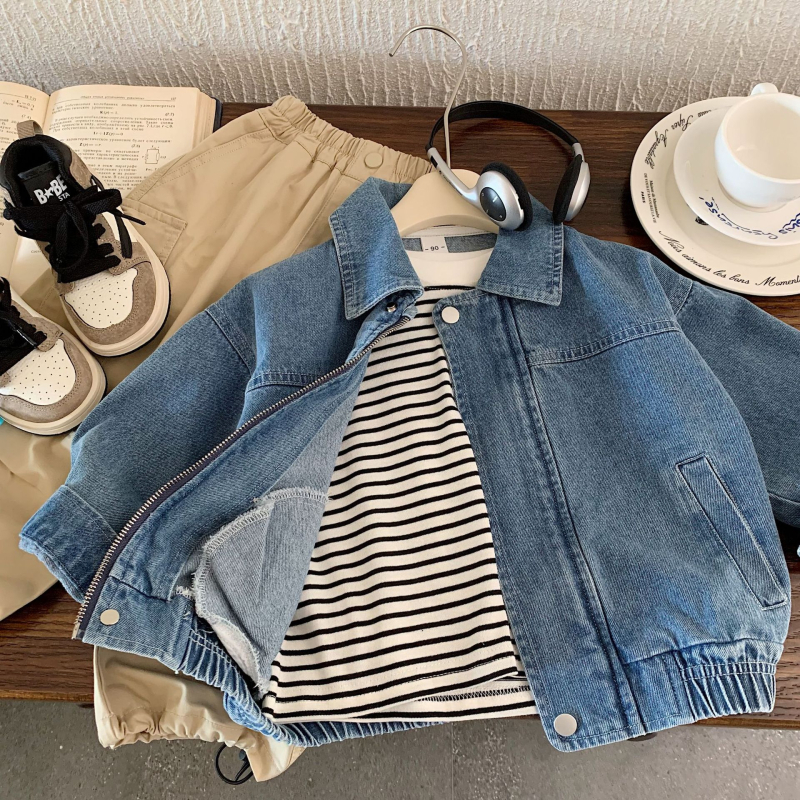 Detská džínová bunda pre deti v kórejskom štýle, unisex, jeseň 2025, pre vek 3-8 rokov, zapínanie na zips