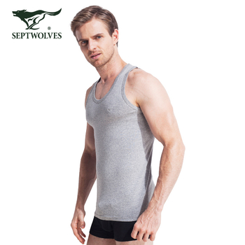 Мъжки потник от 100% памук, дишащ и удобен за спорт и ежедневно носене, ниска яка, средна плътност 141–160 г/м² (Septwolves; 100% памук; ниска яка; 141–160 г/м²; пролет 2024)
