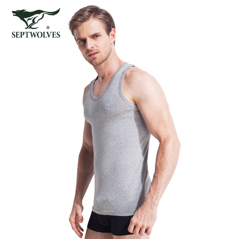 Мъжки потник от 100% памук, дишащ и удобен за спорт и ежедневно носене, ниска яка, средна плътност 141–160 г/м² (Septwolves; 100% памук; ниска яка; 141–160 г/м²; пролет 2024)