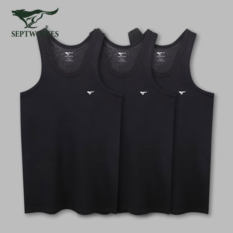 Мъжки потник от 100% памук, дишащ и удобен за спорт и ежедневно носене, ниска яка, средна плътност 141–160 г/м² (Septwolves; 100% памук; ниска яка; 141–160 г/м²; пролет 2024)