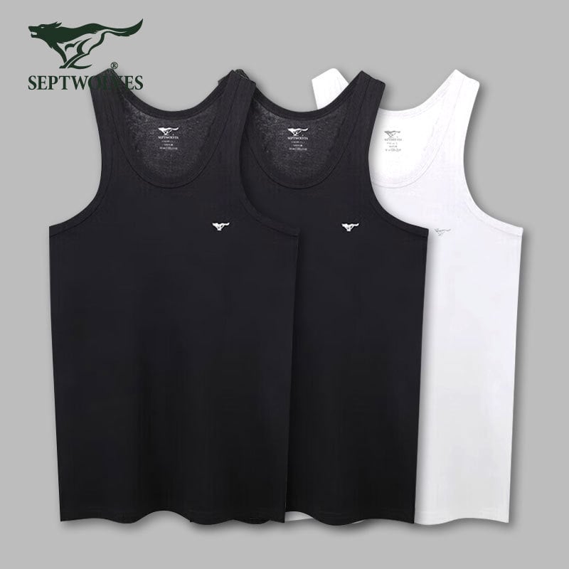 Мъжки потник от 100% памук, дишащ и удобен за спорт и ежедневно носене, ниска яка, средна плътност 141–160 г/м² (Septwolves; 100% памук; ниска яка; 141–160 г/м²; пролет 2024)