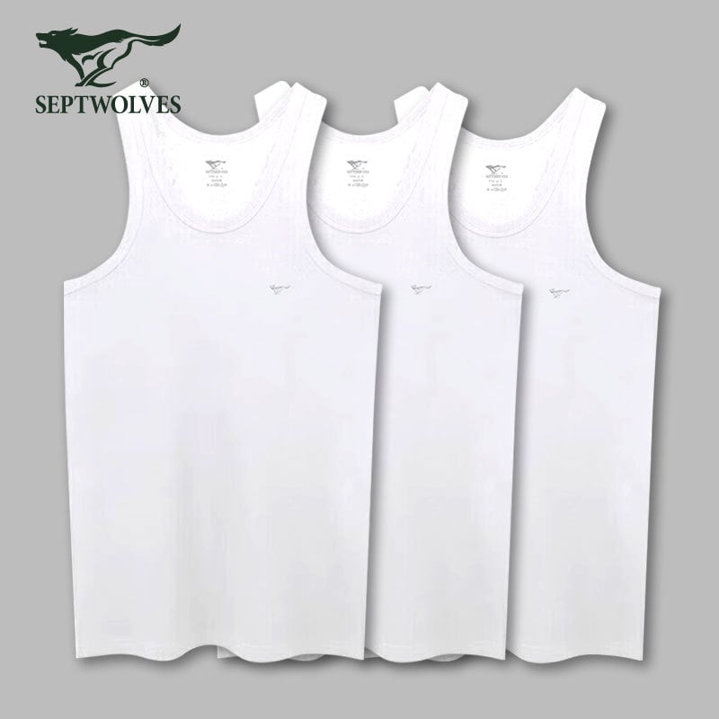 Мъжки потник от 100% памук, дишащ и удобен за спорт и ежедневно носене, ниска яка, средна плътност 141–160 г/м² (Septwolves; 100% памук; ниска яка; 141–160 г/м²; пролет 2024)