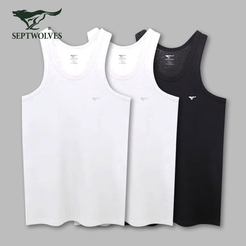 Мъжки потник от 100% памук, дишащ и удобен за спорт и ежедневно носене, ниска яка, средна плътност 141–160 г/м² (Septwolves; 100% памук; ниска яка; 141–160 г/м²; пролет 2024)