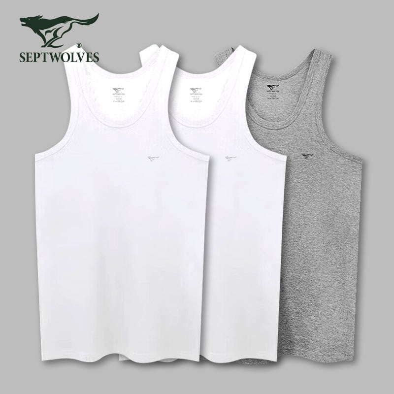 Мъжки потник от 100% памук, дишащ и удобен за спорт и ежедневно носене, ниска яка, средна плътност 141–160 г/м² (Septwolves; 100% памук; ниска яка; 141–160 г/м²; пролет 2024)