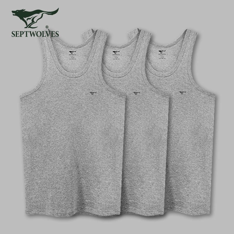 Мъжки потник от 100% памук, дишащ и удобен за спорт и ежедневно носене, ниска яка, средна плътност 141–160 г/м² (Septwolves; 100% памук; ниска яка; 141–160 г/м²; пролет 2024)