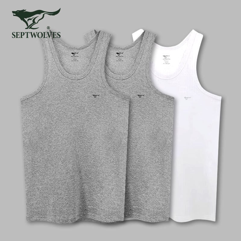 Мъжки потник от 100% памук, дишащ и удобен за спорт и ежедневно носене, ниска яка, средна плътност 141–160 г/м² (Septwolves; 100% памук; ниска яка; 141–160 г/м²; пролет 2024)