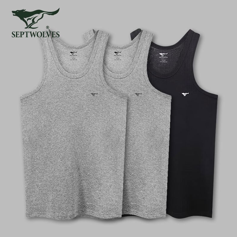 Мъжки потник от 100% памук, дишащ и удобен за спорт и ежедневно носене, ниска яка, средна плътност 141–160 г/м² (Septwolves; 100% памук; ниска яка; 141–160 г/м²; пролет 2024)