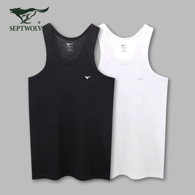 Мъжки потник от 100% памук, дишащ и удобен за спорт и ежедневно носене, ниска яка, средна плътност 141–160 г/м² (Septwolves; 100% памук; ниска яка; 141–160 г/м²; пролет 2024)