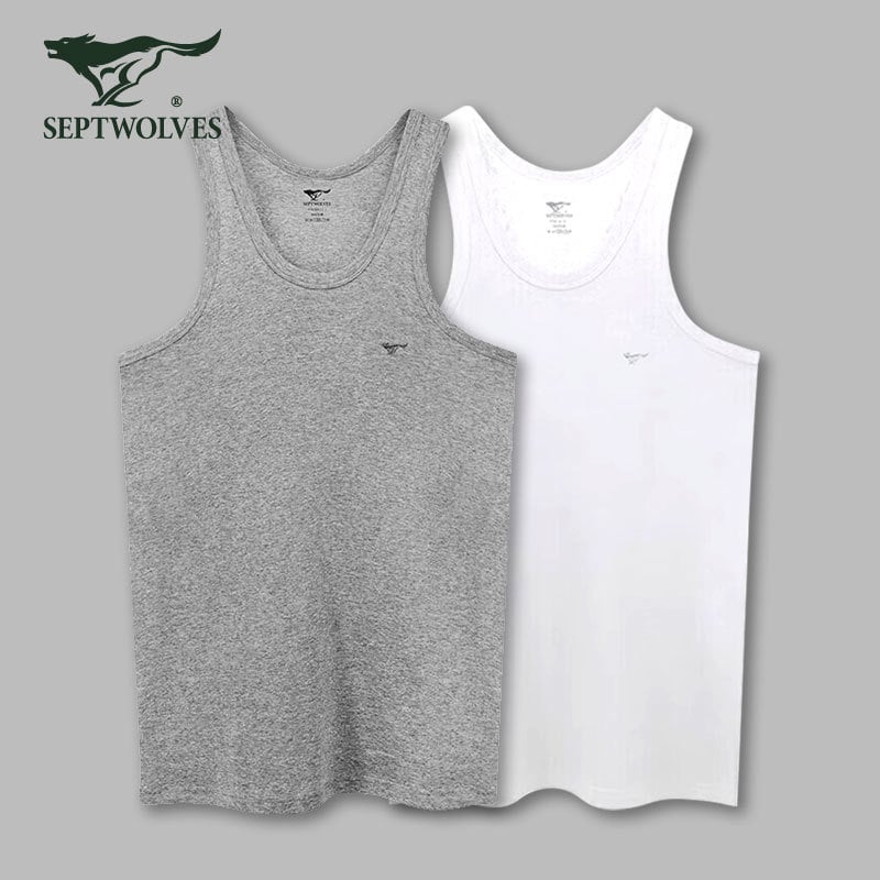 Мъжки потник от 100% памук, дишащ и удобен за спорт и ежедневно носене, ниска яка, средна плътност 141–160 г/м² (Septwolves; 100% памук; ниска яка; 141–160 г/м²; пролет 2024)