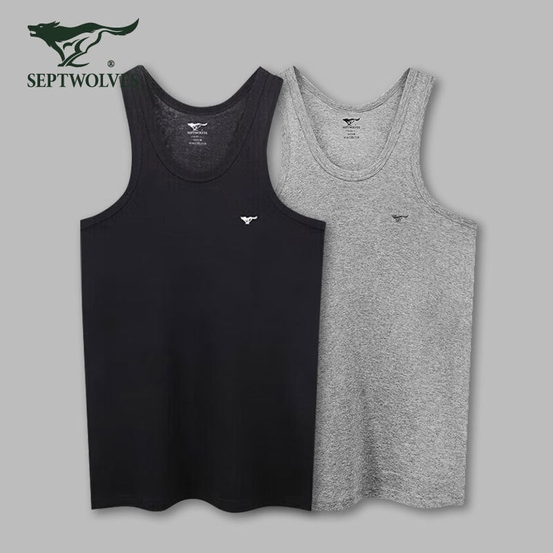 Мъжки потник от 100% памук, дишащ и удобен за спорт и ежедневно носене, ниска яка, средна плътност 141–160 г/м² (Septwolves; 100% памук; ниска яка; 141–160 г/м²; пролет 2024)
