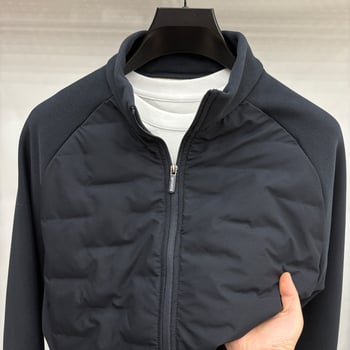 Jachetă bărbătească cu fleece căptușit, guler înalt, fermoar, croială lejeră, țesătură poliester