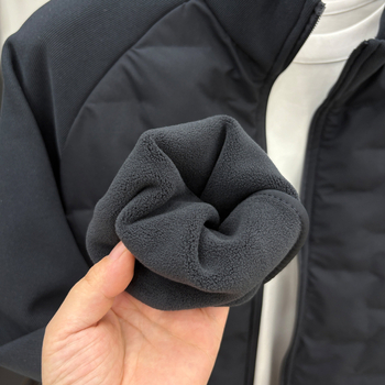 Jachetă bărbătească cu fleece căptușit, guler înalt, fermoar, croială lejeră, țesătură poliester