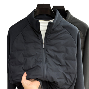 Jachetă bărbătească cu fleece căptușit, guler înalt, fermoar, croială lejeră, țesătură poliester