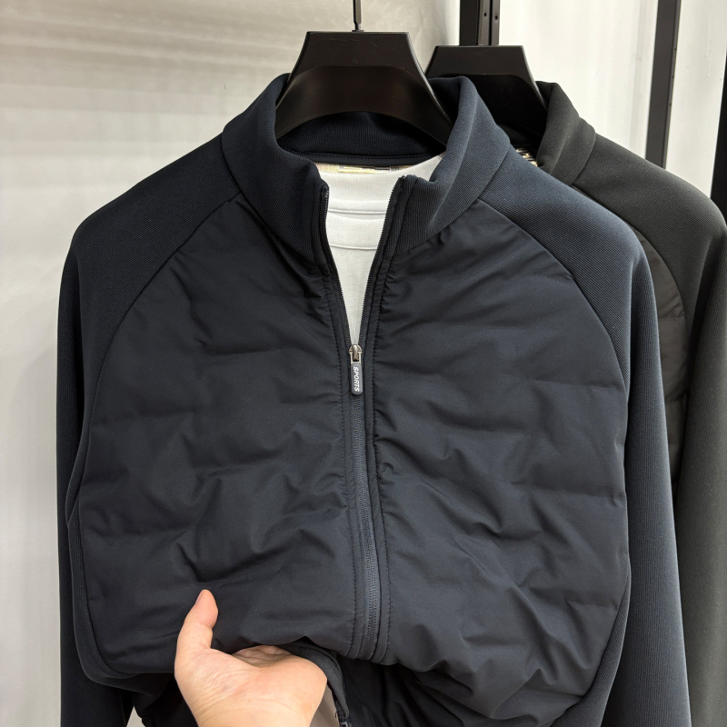 Jachetă bărbătească cu fleece căptușit, guler înalt, fermoar, croială lejeră, țesătură poliester