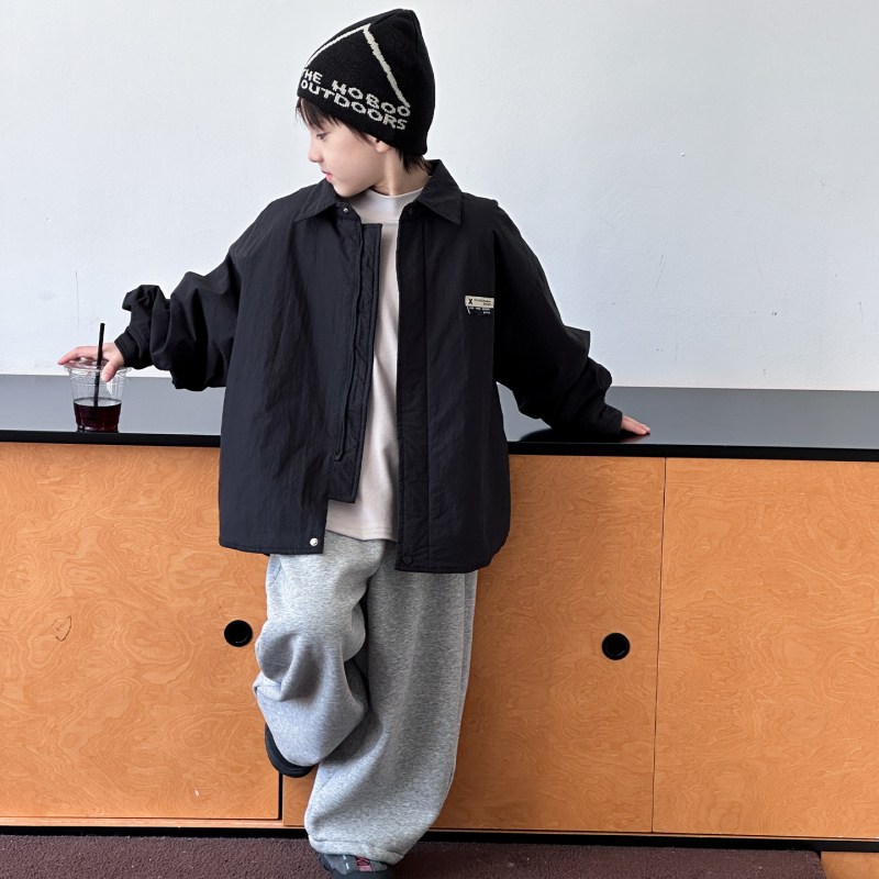 Detský vonkajší kabát pre chlapcov, bavlnená výplň, hrubý, štýl kórejský, golier polo, zapínanie na gombíky, krátky strih