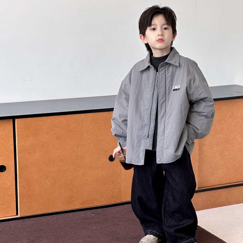 Detský vonkajší kabát pre chlapcov, bavlnená výplň, hrubý, štýl kórejský, golier polo, zapínanie na gombíky, krátky strih