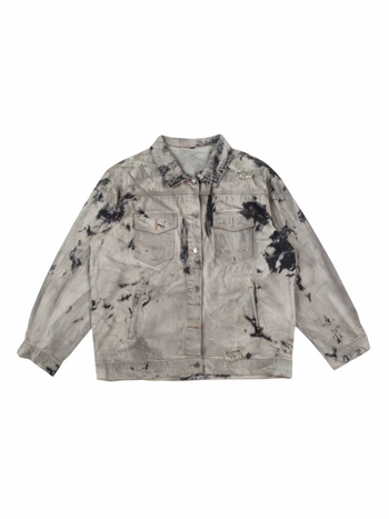 Farmerkabát tie-dye technikával, laza szabású, gallér reverrel, 3D patch zsebek