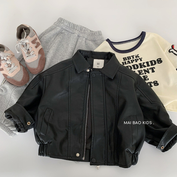 Унисекс детско кожено яке, зимно в корейски стил, закопчаване с цип, удебелено