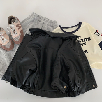 Унисекс детско кожено яке, зимно в корейски стил, закопчаване с цип, удебелено