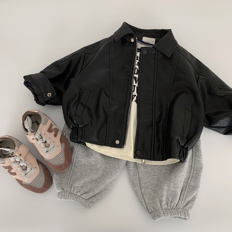 Унисекс детско кожено яке, зимно в корейски стил, закопчаване с цип, удебелено