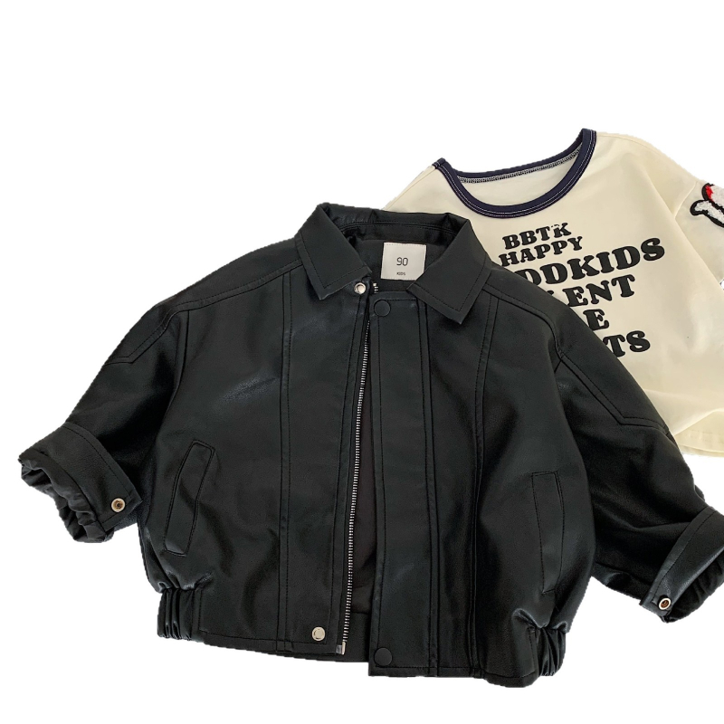 Унисекс детско кожено яке, зимно в корейски стил, закопчаване с цип, удебелено