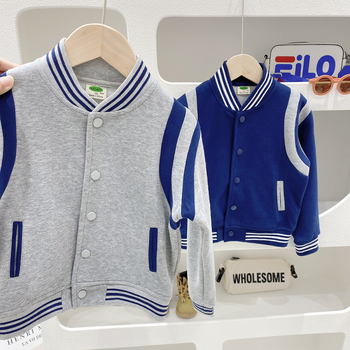 KACADY Chlapčenská baseballová bunda, stojací golier, vonkajší materiál 95% bavlna s bavlnenou podšívkou, dlhé rukávy, jarný ľahký model, bez kapucne