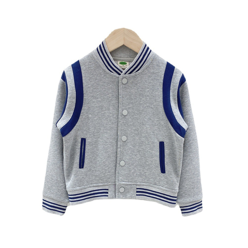 KACADY Chlapčenská baseballová bunda, stojací golier, vonkajší materiál 95% bavlna s bavlnenou podšívkou, dlhé rukávy, jarný ľahký model, bez kapucne
