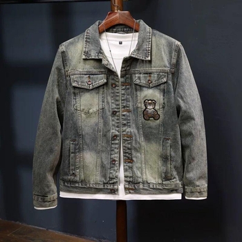 Geacă denim cu rever, croială slim, închidere cu nasturi frontali, căptușeală din bumbac