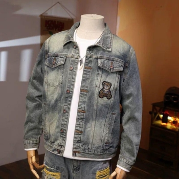 Geacă denim cu rever, croială slim, închidere cu nasturi frontali, căptușeală din bumbac