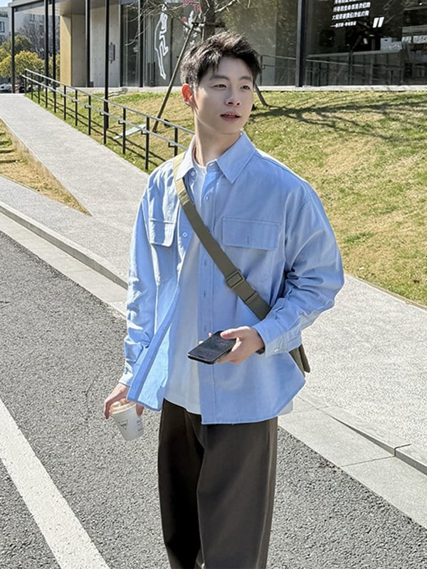 Αντρικό πουκάμισο με μακριά μανίκια, γιακά με πέτο, πολυεστέρας, φαρδιά γραμμή