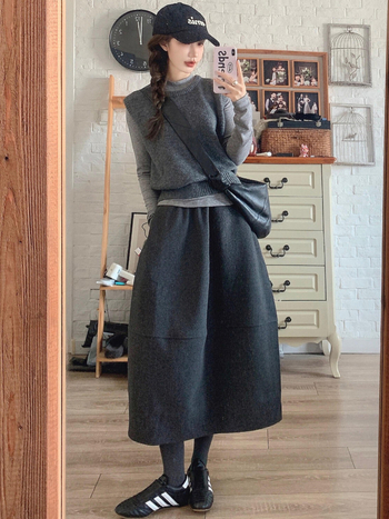 Bud suknja s 3D izradom, srednja duljina, poliestersko-viskozni miks, japansko-korejski casual stil, zima 2025