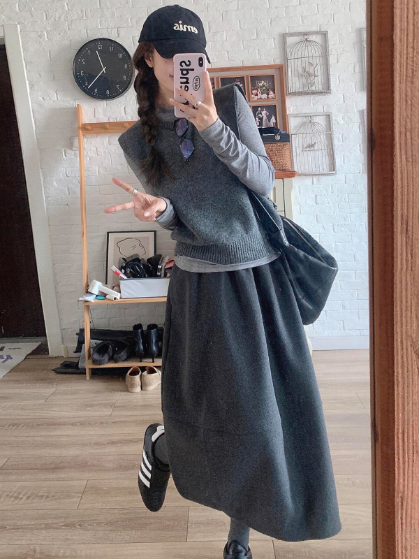 Bud suknja s 3D izradom, srednja duljina, poliestersko-viskozni miks, japansko-korejski casual stil, zima 2025